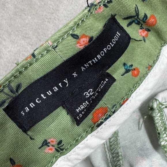 Anthropologie X Sanctuary Green Pink Red Floral Rose Cotton Blend Shorts 32 - Picture 15 of 16